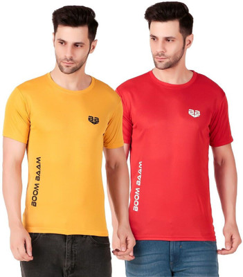 PUREHYPE Printed Men Round Neck Yellow, Red T-Shirt