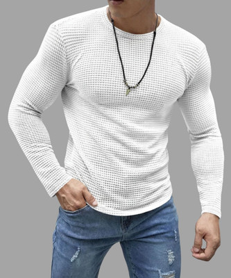 Hey Dude Solid Men Round Neck White T-Shirt