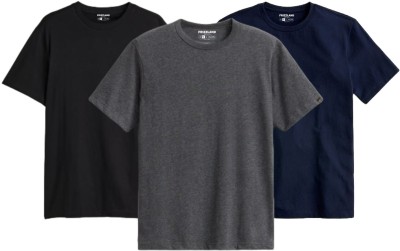 FRIZZLAND Solid Men Round Neck Black, Grey, Navy Blue T-Shirt