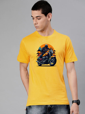 JP Creation Printed Men Round Neck Yellow T-Shirt