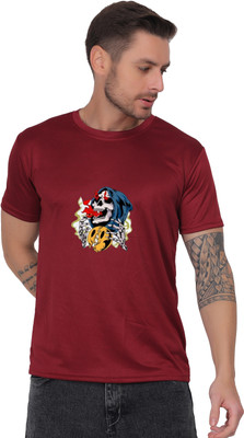 Trendoryx Graphic Print Men Round Neck Maroon T-Shirt