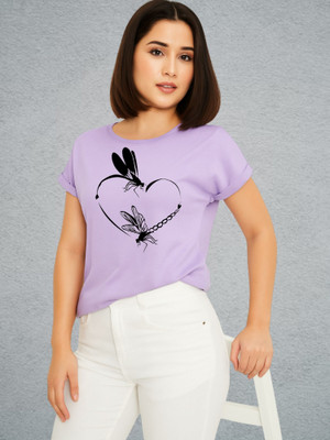 Kintu Parantu Printed Women Round Neck Purple T-Shirt
