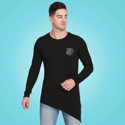 Faricon Trend Solid Men Round Neck Black T-Shirt