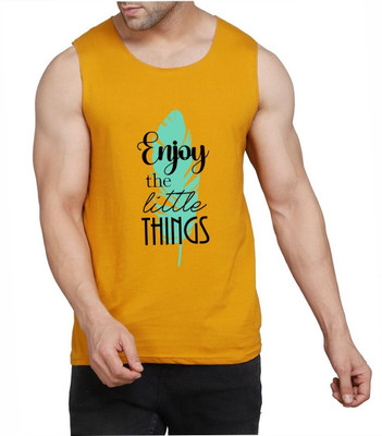 WOOSTRO Printed Men Round Neck Yellow, White T-Shirt