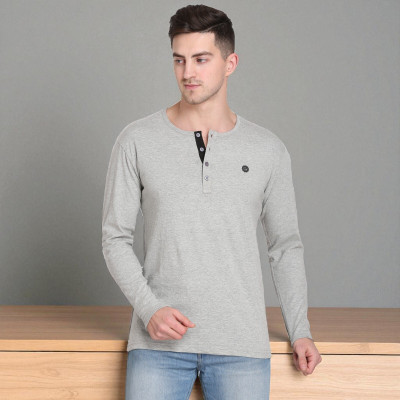 FARICON Solid Men Round Neck Grey T-Shirt