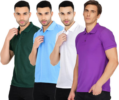 KEOTI Self Design Men Polo Neck Multicolor T-Shirt