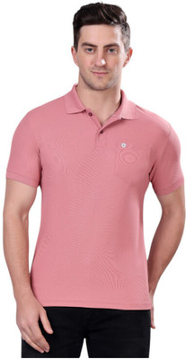 NeuVin Solid Men Polo Neck Pink T-Shirt