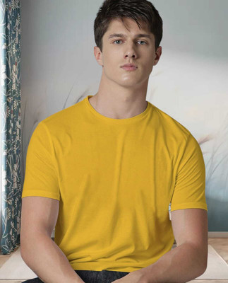 The Stach Solid Men Round Neck Yellow T-Shirt