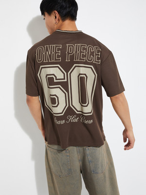 MAX Printed Men Round Neck Brown T-Shirt