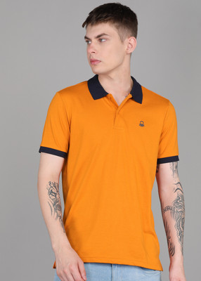 United Colors of Benetton Solid Men Polo Neck Orange T-Shirt