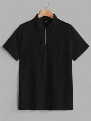 RIDHUDEE Solid Men V Neck Black T-Shirt