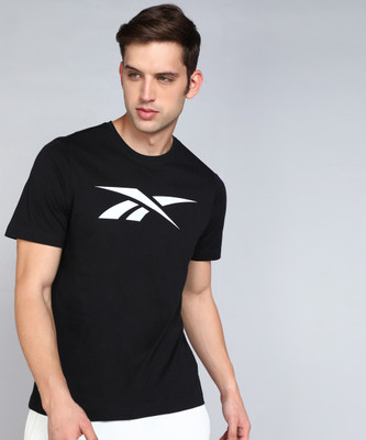 REEBOK Printed Men Round Neck Black T-Shirt