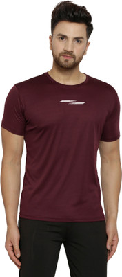 MISSILLE Solid Men Round Neck Maroon T-Shirt