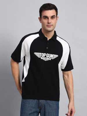 Pagalpan Self Design Men Polo Neck Black, White T-Shirt