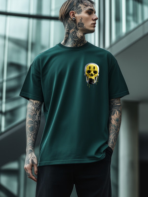 BUKKL Graphic Print, Printed Men Round Neck Dark Green T-Shirt