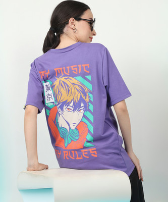 RIGO Printed Women Round Neck Purple T-Shirt