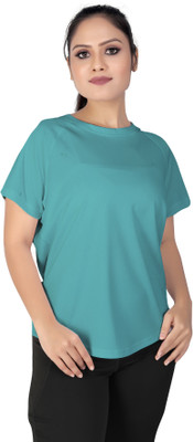 MYo2 Solid Women Round Neck Green T-Shirt