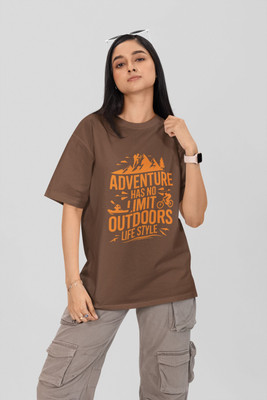 Stylewill Graphic Print Women Round Neck Brown T-Shirt