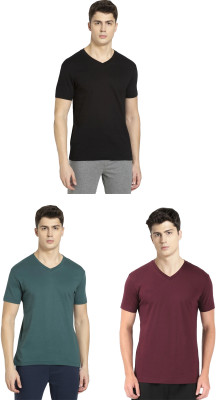 JOCKEY Solid Men V Neck Black, Green, Maroon T-Shirt