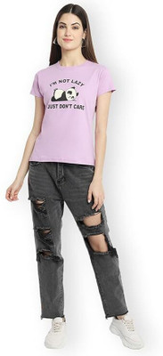 PD CLORI Graphic Print Women Round Neck Purple T-Shirt