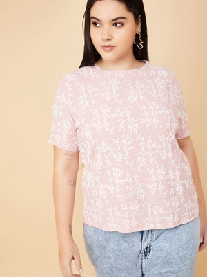 MAX Self Design Women Round Neck Pink T-Shirt