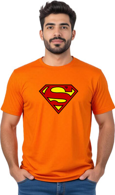 JEDFER Superhero, Graphic Print Men Round Neck Orange T-Shirt