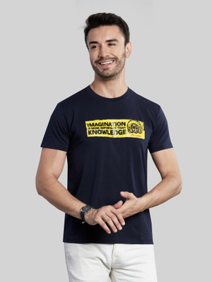 BE POSITIVE Printed, Typography Men Round Neck Blue T-Shirt