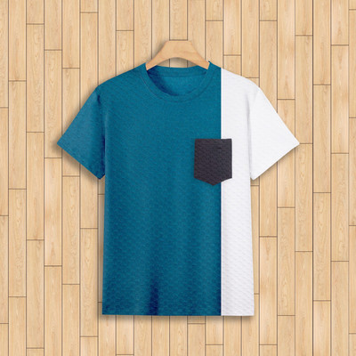 AKSHILU Self Design Men Round Neck Blue T-Shirt