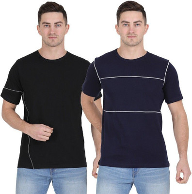 Styvibe Solid Men Round Neck Blue T-Shirt