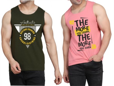 Restore Printed Men Scoop Neck Dark Green, Pink, Multicolor T-Shirt