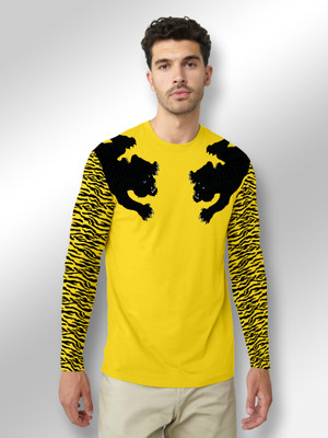 FTX Animal Print Men Round Neck Yellow T-Shirt