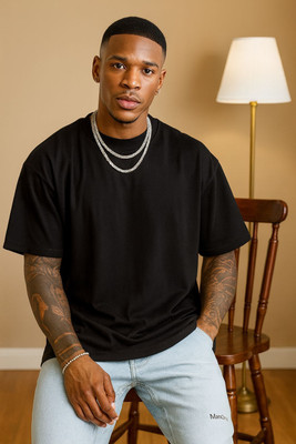 oxl Solid Men Round Neck Black T-Shirt