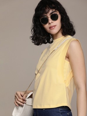 French Connection Solid Women Round Neck Yellow T-Shirt