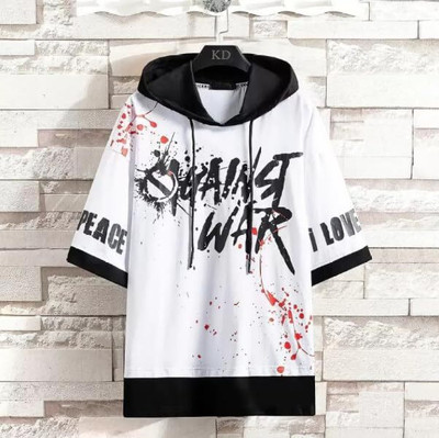 cnw Graphic Print Men Hooded Neck White T-Shirt