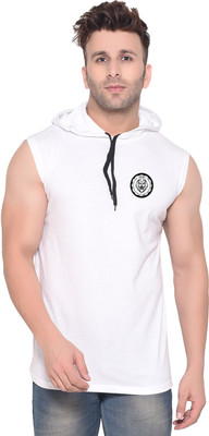 GEUM Printed Men Hooded Neck White T-Shirt