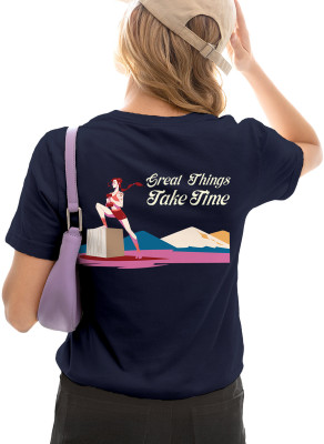 Fighterhero Printed Women Round Neck Navy Blue T-Shirt