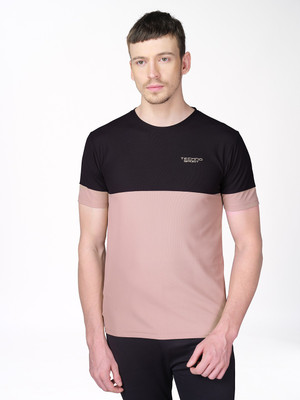 TECHNOSPORT Colorblock Men Round Neck Brown, Black T-Shirt
