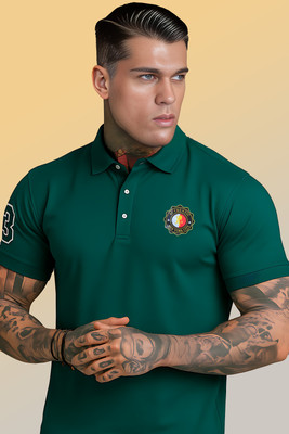 SZN Solid Men Polo Neck Dark Green T-Shirt