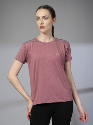 CHKOKKO Solid Women Round Neck Maroon T-Shirt