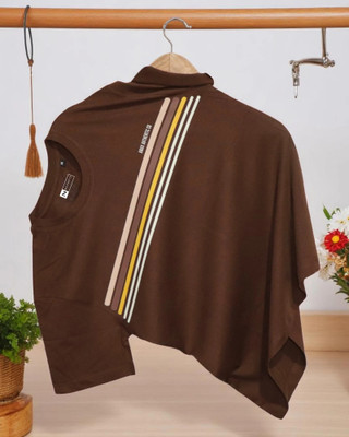 Magneto Striped Men Round Neck Brown T-Shirt