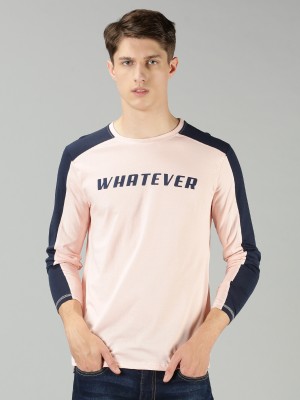 THE HOLLANDER Printed Men Round Neck Dark Blue, Pink T-Shirt