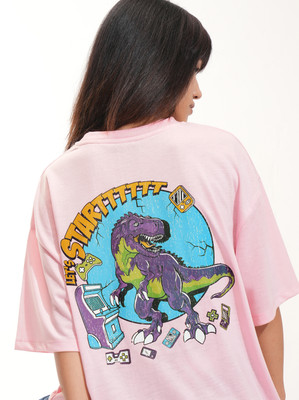 Tokyo Talkies Printed Women Round Neck Pink T-Shirt