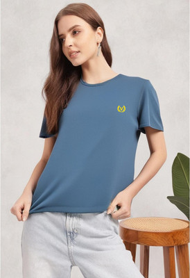 MACK JONNEY Printed Women Round Neck Dark Blue T-Shirt