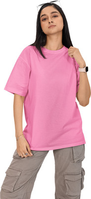 wardorbe choice Solid Women Round Neck Pink T-Shirt