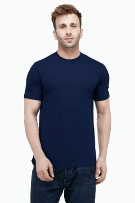FDN Solid Men Round Neck Dark Blue T-Shirt