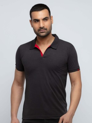 Status Quo Solid Men Polo Neck Black T-Shirt