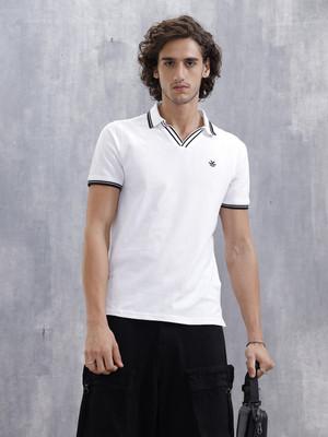 WROGN Solid Men Polo Neck White T-Shirt