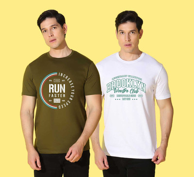 WOOSTRO Graphic Print Men Round Neck Dark Green, White T-Shirt