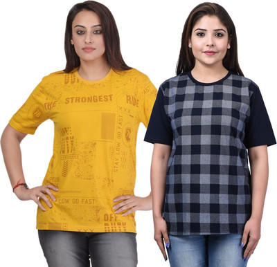 SHAUN Printed Women Round Neck Multicolor T-Shirt