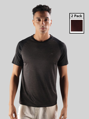 Force NXT Solid Men Round Neck Black, Grey, Red T-Shirt